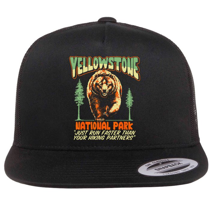 Funny Yellowstone Park Grizzly Bear Outrun Hiking Partners Flat Bill Trucker Hat