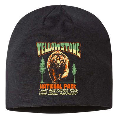 Funny Yellowstone Park Grizzly Bear Outrun Hiking Partners Sustainable Beanie