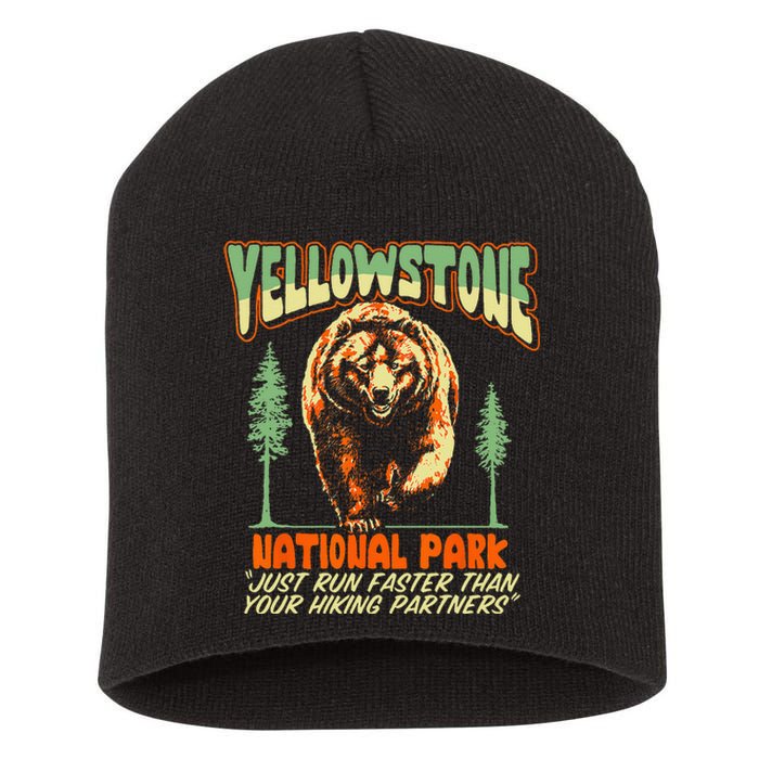 Funny Yellowstone Park Grizzly Bear Outrun Hiking Partners Short Acrylic Beanie