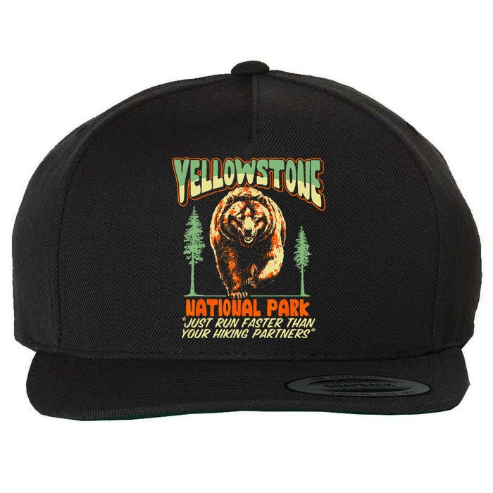 Funny Yellowstone Park Grizzly Bear Outrun Hiking Partners Wool Snapback Cap