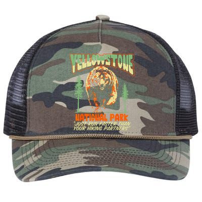 Funny Yellowstone Park Grizzly Bear Outrun Hiking Partners Retro Rope Trucker Hat Cap