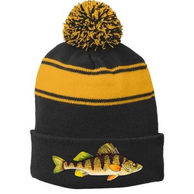 Funny Yellow Perch Fishing Freshwater Fish Angler Stripe Pom Pom Beanie