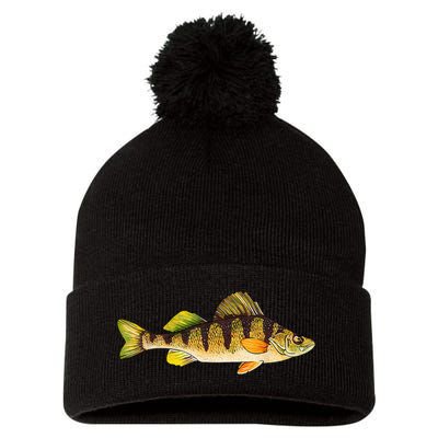 Funny Yellow Perch Fishing Freshwater Fish Angler Pom Pom 12in Knit Beanie