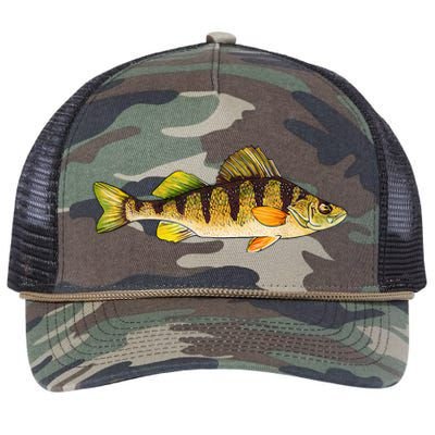 Funny Yellow Perch Fishing Freshwater Fish Angler Retro Rope Trucker Hat Cap