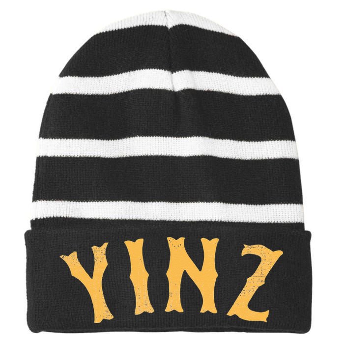 Funny Yinz Pittsburgh Pennsylvania Yinzer Souvenir Striped Beanie with Solid Band