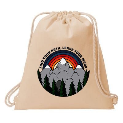 Find Your Path Leave Your Mark Outdoor Camping Retro Drawstring Bag