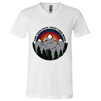 Find Your Path Leave Your Mark Outdoor Camping Retro V-Neck T-Shirt