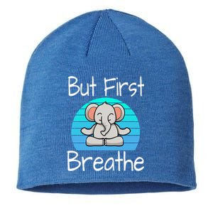 Funny Yoga Pose Elephant Sunset But First Breathe Relaxing Meaningful Gift Sustainable Beanie