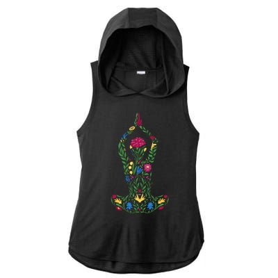 Floral Yoga Pose Ladies PosiCharge Tri-Blend Wicking Draft Hoodie Tank