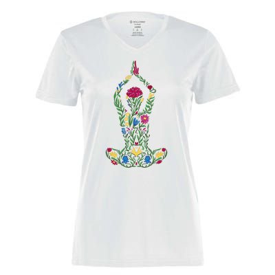 Floral Yoga Pose Women's Momentum V-Neck T-Shirt