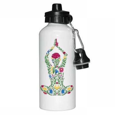 Floral Yoga Pose Aluminum Water Bottle 