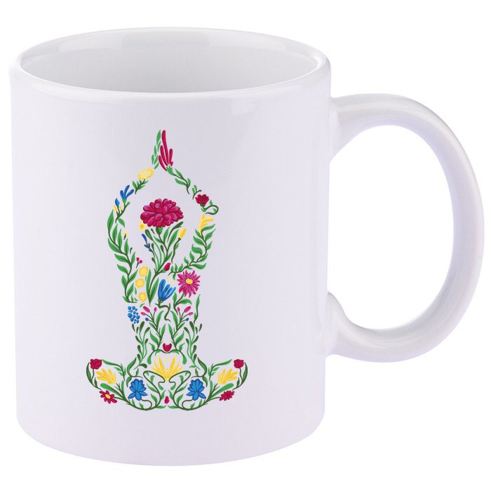 Floral Yoga Pose 11oz C Handle Ceramic Mug