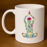 Floral Yoga Pose 11oz C Handle Ceramic Mug