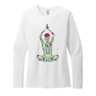 Floral Yoga Pose Womens CVC Long Sleeve Shirt