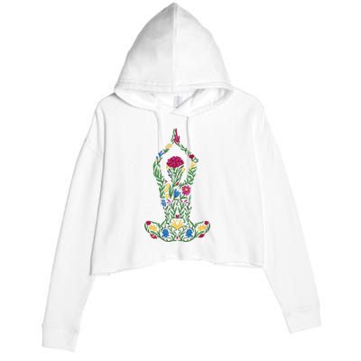 Floral Yoga Pose Crop Fleece Hoodie