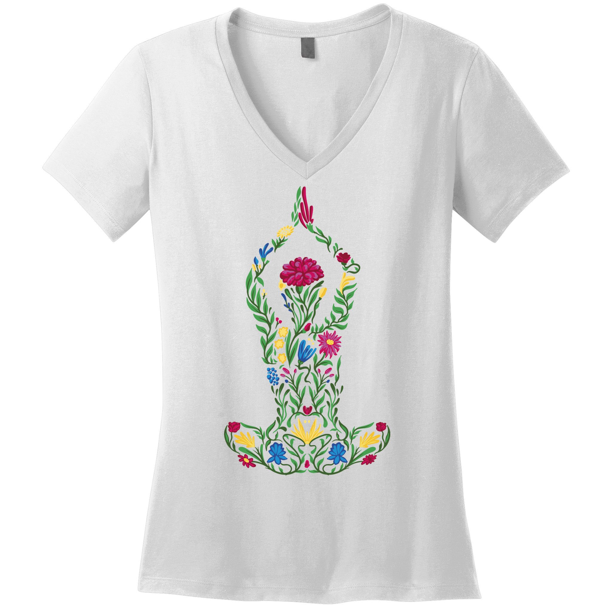 Floral Yoga Pose Women's V-Neck T-Shirt