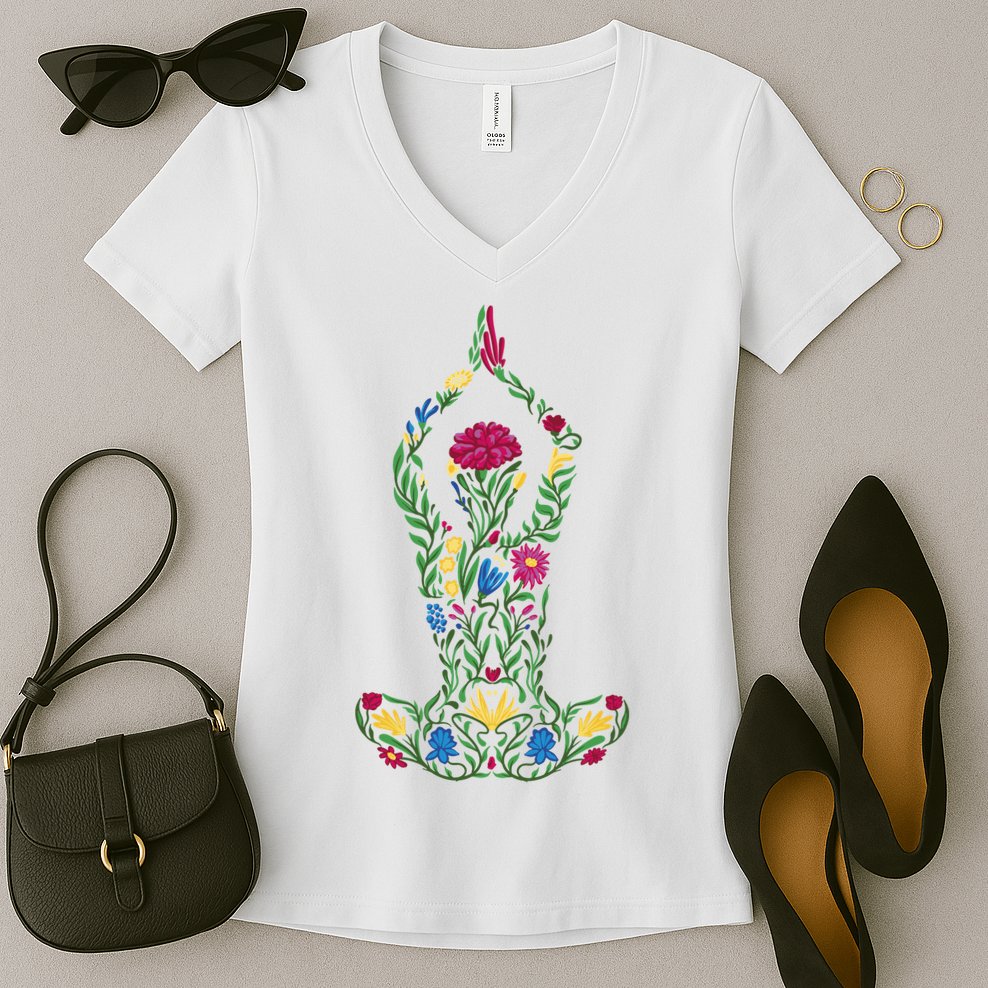 Floral Yoga Pose Women's V-Neck T-Shirt