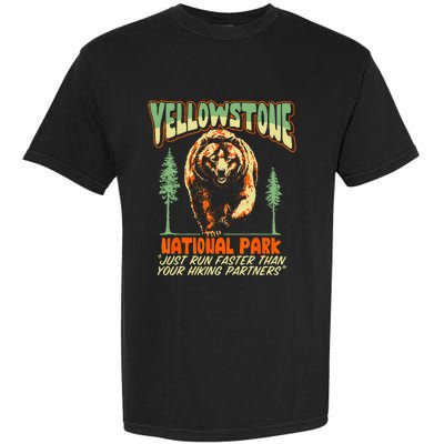 Funny Yellowstone Park Grizzly Bear Outrun Hiking Partners Garment-Dyed Heavyweight T-Shirt