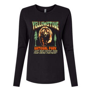 Funny Yellowstone Park Grizzly Bear Outrun Hiking Partners Womens Cotton Relaxed Long Sleeve T-Shirt