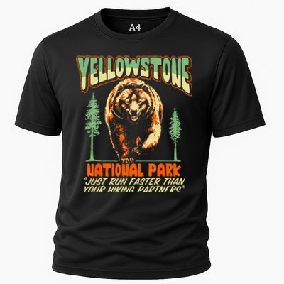 Funny Yellowstone Park Grizzly Bear Outrun Hiking Partners Cooling Performance Crew T-Shirt