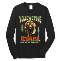 Funny Yellowstone Park Grizzly Bear Outrun Hiking Partners Long Sleeve Shirt