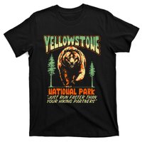 Funny Yellowstone Park Grizzly Bear Outrun Hiking Partners T-Shirt