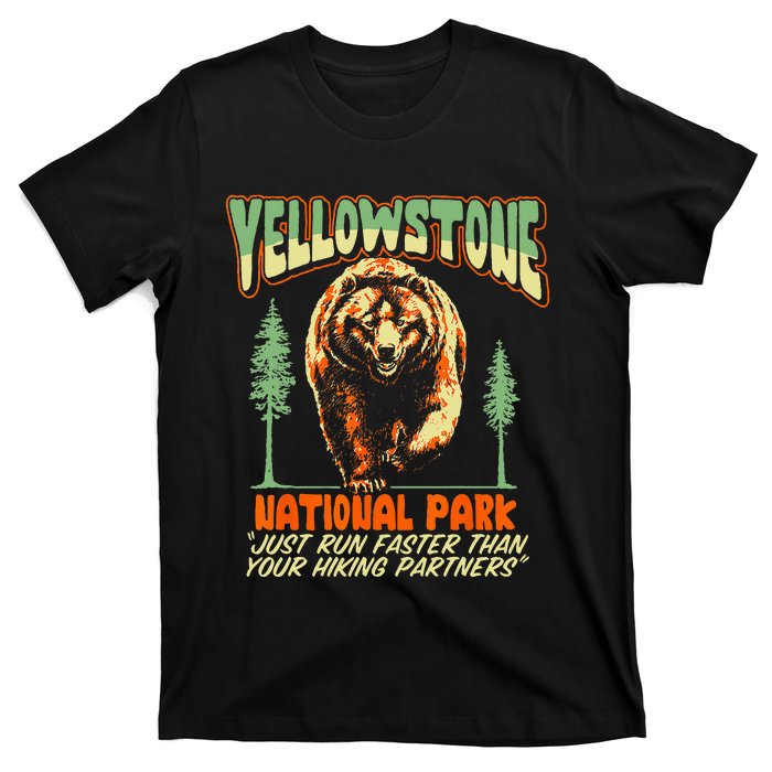 Funny Yellowstone Park Grizzly Bear Outrun Hiking Partners T-Shirt