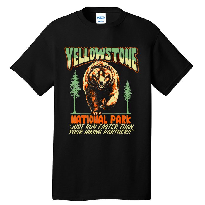 Funny Yellowstone Park Grizzly Bear Outrun Hiking Partners Tall T-Shirt