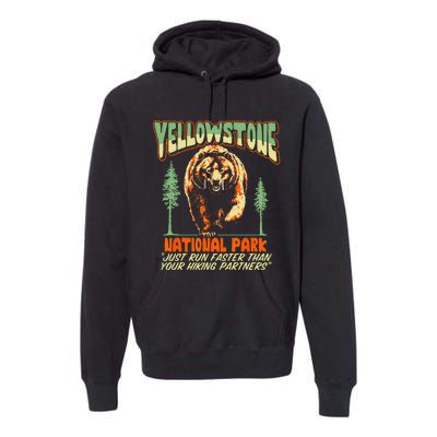 Funny Yellowstone Park Grizzly Bear Outrun Hiking Partners Premium Hoodie