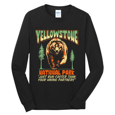 Funny Yellowstone Park Grizzly Bear Outrun Hiking Partners Tall Long Sleeve T-Shirt