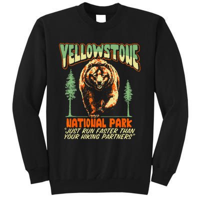 Funny Yellowstone Park Grizzly Bear Outrun Hiking Partners Tall Sweatshirt