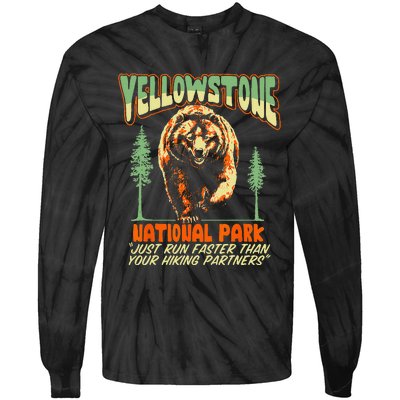 Funny Yellowstone Park Grizzly Bear Outrun Hiking Partners Tie-Dye Long Sleeve Shirt