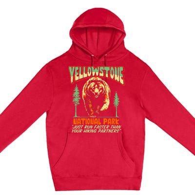 Funny Yellowstone Park Grizzly Bear Outrun Hiking Partners Premium Pullover Hoodie