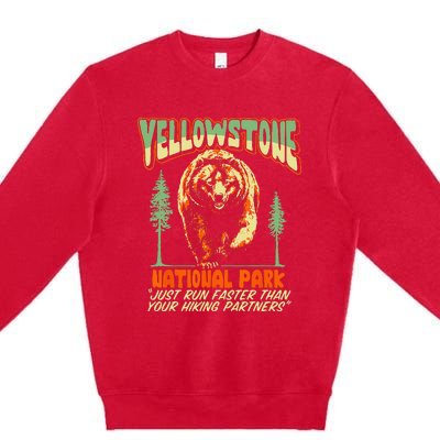 Funny Yellowstone Park Grizzly Bear Outrun Hiking Partners Premium Crewneck Sweatshirt