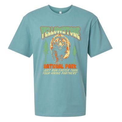 Funny Yellowstone Park Grizzly Bear Outrun Hiking Partners Sueded Cloud Jersey T-Shirt