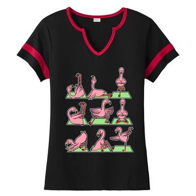 Flamingo Yoga Poses Meditation Namaste Spiritual Zen Gift Ladies Halftime Notch Neck Tee