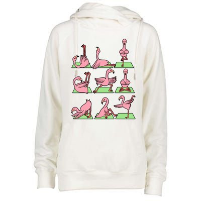 Flamingo Yoga Poses Meditation Namaste Spiritual Zen Gift Womens Funnel Neck Pullover Hood