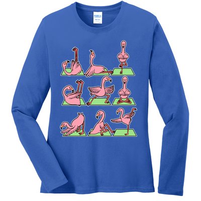 Flamingo Yoga Poses Meditation Namaste Spiritual Zen Gift Ladies Long Sleeve Shirt