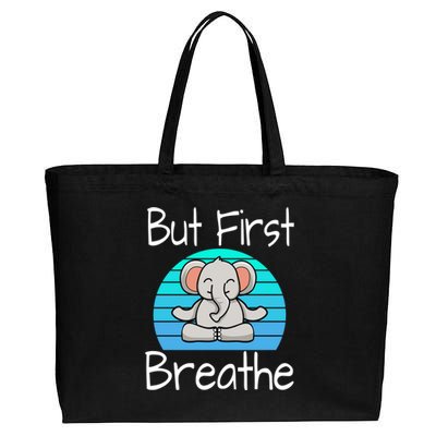 Funny Yoga Pose Elephant Sunset But First Breathe Relaxing Gift Cotton Canvas Jumbo Tote