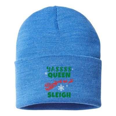 Funny Yas Queen Christmas Sleigh Santa Gift Sustainable Knit Beanie