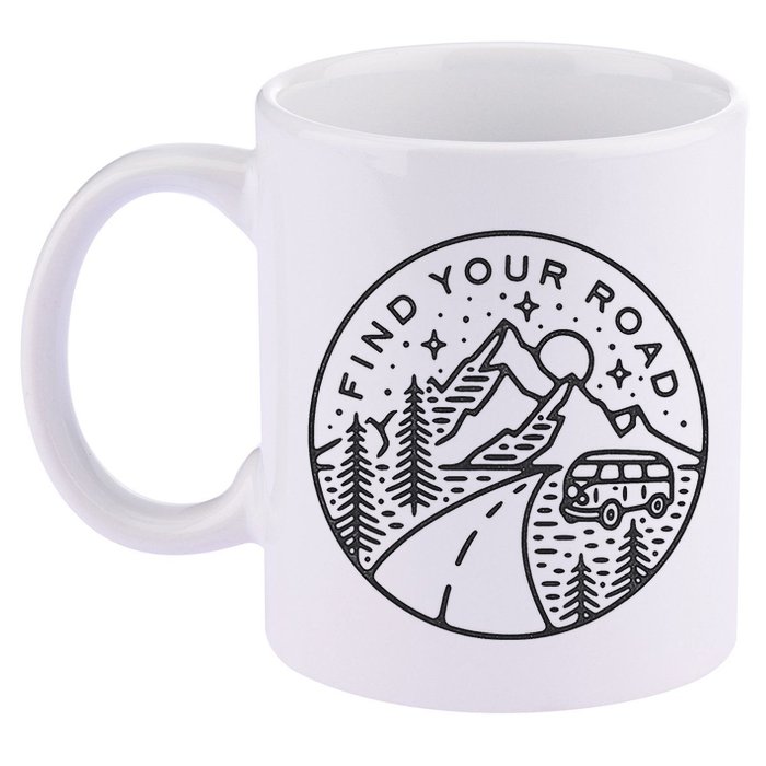 Find Your Road To Mountains For Camping 11oz C Handle Ceramic Mug