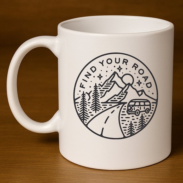 Find Your Road To Mountains For Camping 11oz C Handle Ceramic Mug