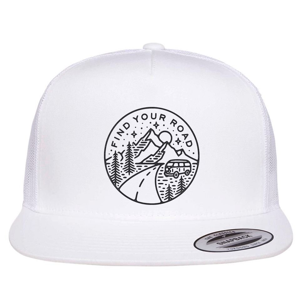 Find Your Road To Mountains For Camping Flat Bill Trucker Hat