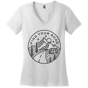 Find Your Road To Mountains For Camping Women's V-Neck T-Shirt