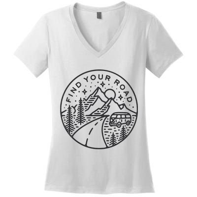 Find Your Road To Mountains For Camping Women's V-Neck T-Shirt