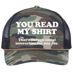 Funny You Read My Shirt That Enough Social Interaction For One Day Retro Rope Trucker Hat Cap