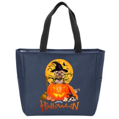Funny YorKie Spooky Halloween Zip Tote Bag