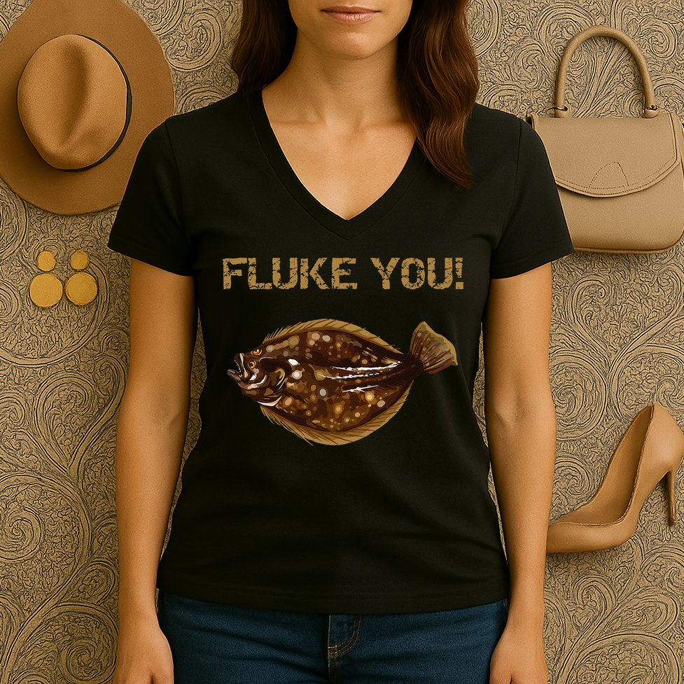 Fluke You! Summer Flounder Fishing Fluke Women's V-Neck T-Shirt