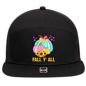 Fall Y'all Season Cute Gift For Her 7 Panel Mesh Trucker Snapback Hat