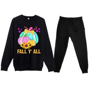 Fall Y'all Season Cute Gift For Her Premium Crewneck Sweatsuit Set